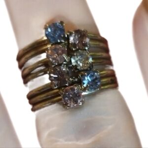 Vtg New Stack Set 7 Rings Size 6 Pink Purple Blue Silver Toned